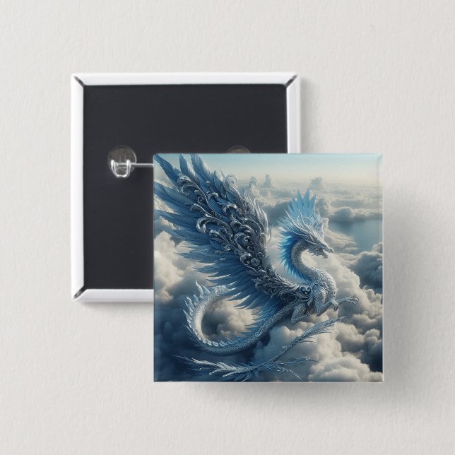 Stunning Dragon Surrounded by Clouds  2 Inch Square Button (Front & Back)