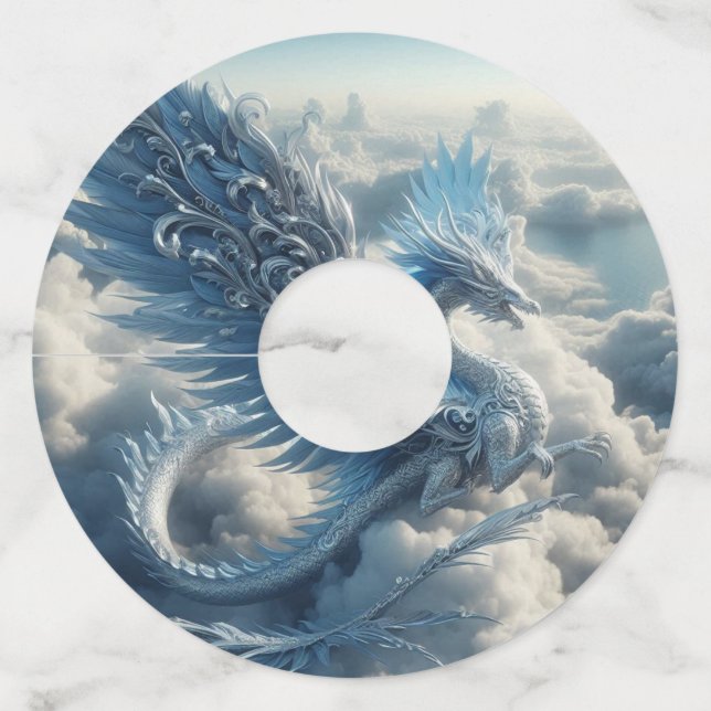 Stunning Dragon Surrounded by Clouds  Wine Glass Tag (Front)