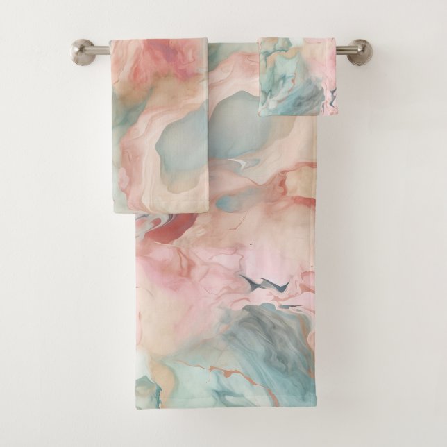 STUNNING EARTH MARBLE SWIRL BATHROOM TOWEL SET (Insitu)