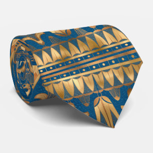 Stunning Egyptian Royal Blue and Gold Patterned Tie