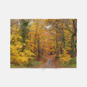 Stunning English autumn forest colours with path Fleece Blanket