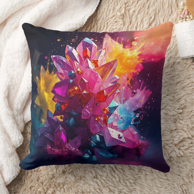 Stunning Explosion of Colour Bismuth Crystals Throw Pillow (Blanket)