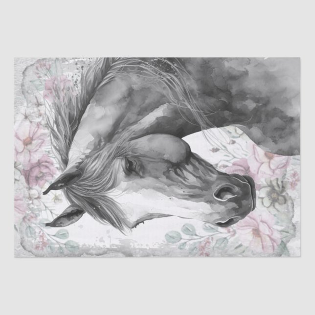 Stunning Fantasy Horse Floral Tissue Paper (Front)
