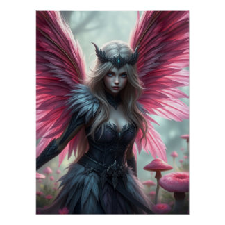 Stunning Feathered Pink Fairy Art  Poster