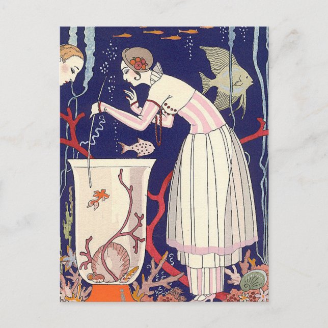 Stunning Fish Summer Dress George Barbier Postcard (Front)