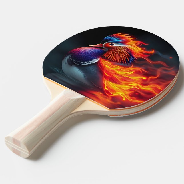 Stunning Flame-boyant Firebird Hot Mandarin Duck Ping Pong Paddle (Front Angle)