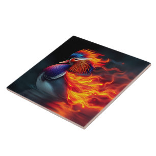 Stunning Flame-boyant Firebird Hot Mandarin Duck Tile