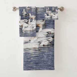 Stunning Flock of Snow Geese at the Beach Bath Towel Set