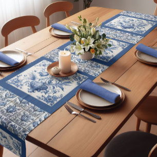 Stunning floral Blue toile de jouy monogram Short Table Runner