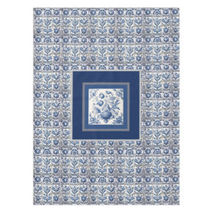 Stunning floral Blue toile de jouy monogram Tablecloth
