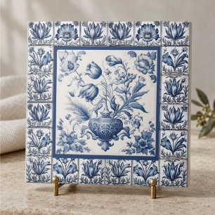 Stunning floral Blue toile de jouy monogram Tile
