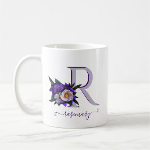 Stunning Floral Lavender White Custom Monogram  Coffee Mug
