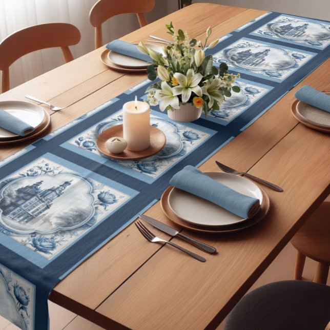 Stunning floral palace chinoiserie toile monogram short table runner (Creator Uploaded)