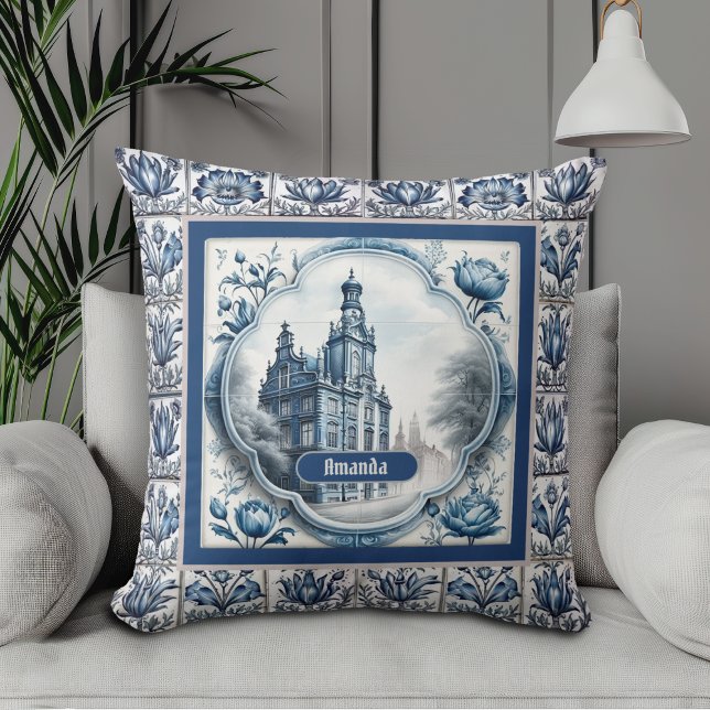 Stunning floral palace chinoiserie toile monogram throw pillow (Creator Uploaded)