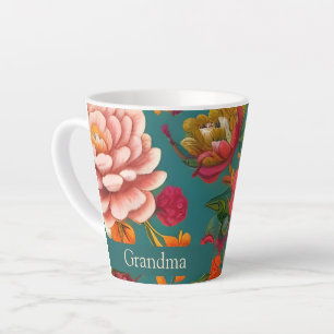 Stunning floral pink green orange and teal latte mug