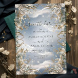 Stunning Florals accented in Gold Save The Date Invitation<br><div class="desc">Elegant,  modern,  and delicate Mystic Chic Stunning Florals accented with Golden Save The Date wedding invitation that you can customize with your info to make it furthermore special. The romantic minimalist design features lovely and elegant calligraphy on a Beautiful background with a clean and simple look.</div>