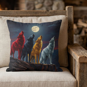 Stunning Four Wolves, One Midnight Desert Howl Throw Pillow