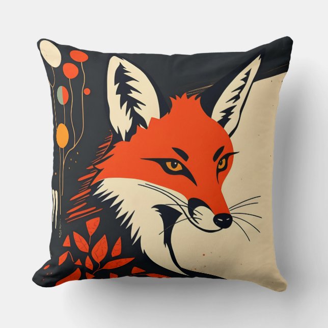 Stunning Fox Design Throw Pillow (Front)