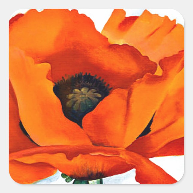 Stunning Georgia O'Keefe Red Poppy Flower Square Sticker (Front)