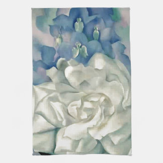 Stunning Georgia O'Keefe White Rose and Larkspur Kitchen Towel