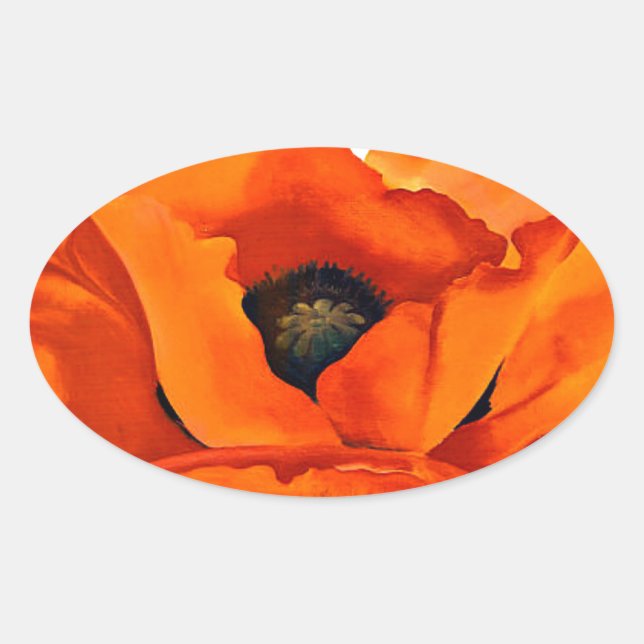 Stunning Georgia O'Keeffe Red Poppy Oval Sticker (Front)