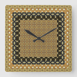 Stunning Gold And Black Tiled Motifs Square Wall Clock