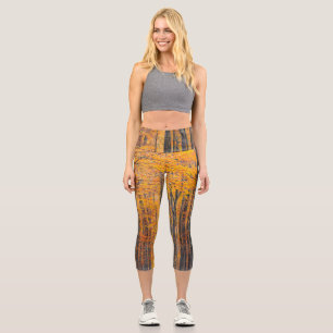 Stunning gold autumn forest capri leggings