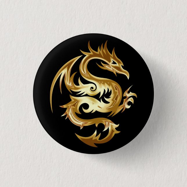 Stunning Gold Dragon 1 Inch Round Button (Front)