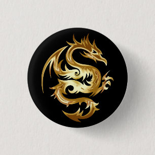 Stunning Gold Dragon 1 Inch Round Button
