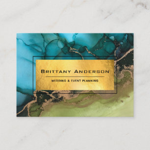 Stunning Gold Foil Black Teal Abstract Custom Business Card