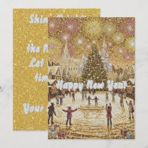 stunning Gold Glitter New Year's Eve Greeting Card