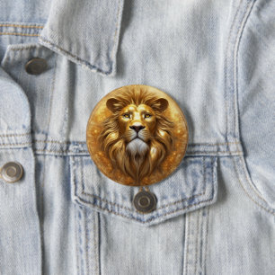 Stunning Gold Lion Head 3 Inch Round Button