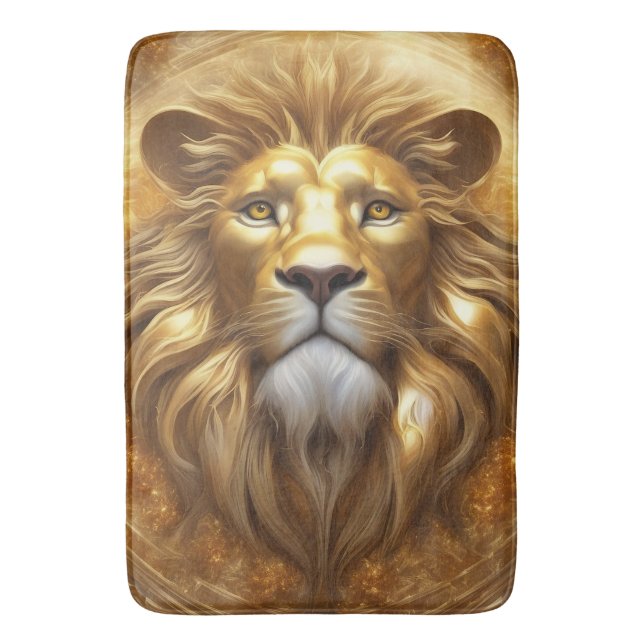 Stunning Gold Lion Head Bath Mat (Front Vertical)
