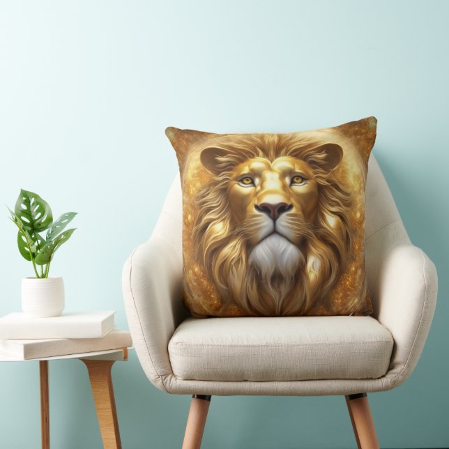 Stunning Gold Lion Head Throw Pillow (Chair)