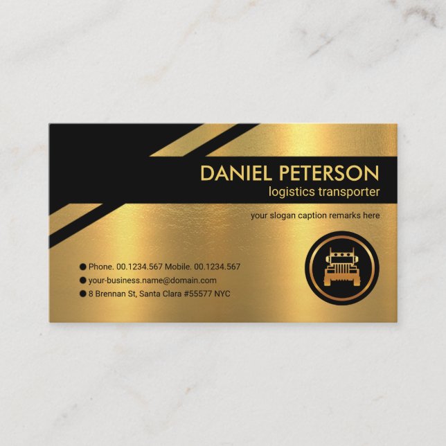 Stunning Gold Logistics Route Trucking Driver Business Card (Front)