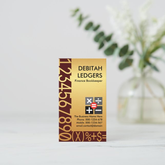 Stunning Gold Numbers Bookkeeping Business Card (Standing Front)