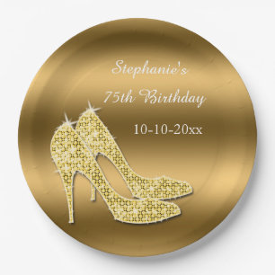 Stunning Gold Sparkly Stilettos Birthday Paper Plate