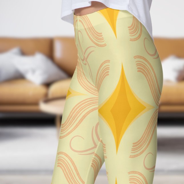 Stunning Gold Yellow Swirl Pattern Leggings (Swirl on PaleGoldenrod)