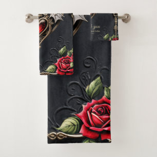Stunning gothic heart bath towel set
