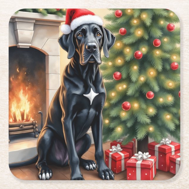 Stunning Great Dane Christmas  Square Paper Coaster (Front)