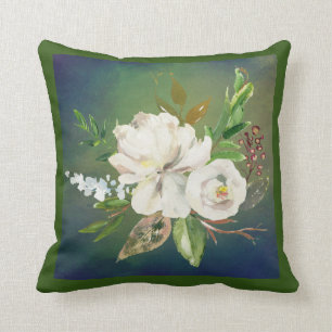 Stunning Green and White Floral Watercolor  Throw Pillow