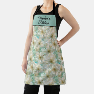 Stunning Green Luxury Pearl Floral Kitchen Apron