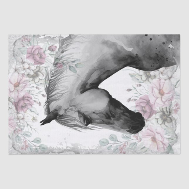 Stunning Horse Dapple Grey Floral  Tissue Paper (Front)
