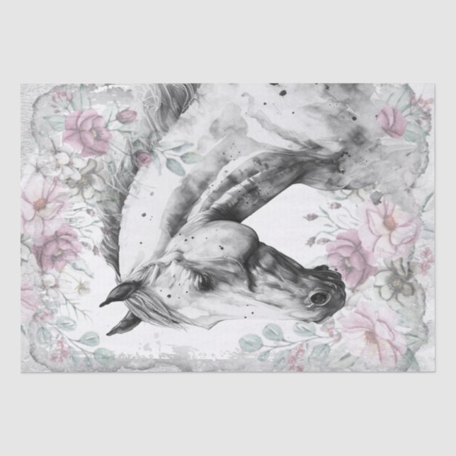 Stunning Horse Dapple Grey Floral Tissue Paper (Front)