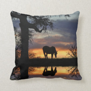 Stunning Horse Reflected in Water Sunset Throw Pillow