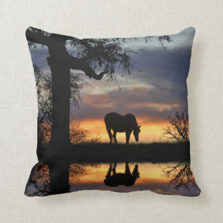 Stunning Horse Reflected in Water Sunset Throw Pillow
