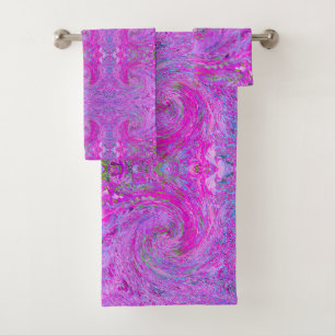 Stunning Hot Pink Abstract Swirled Foliage Wave Bath Towel Set