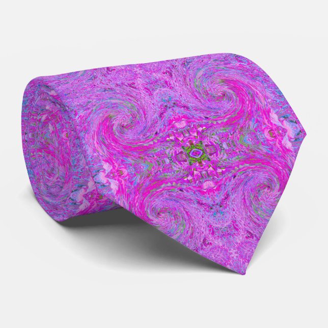 Stunning Hot Pink Abstract Swirled Foliage Wave Tie (Rolled)