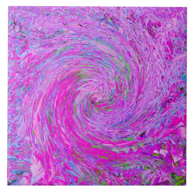 Stunning Hot Pink Abstract Swirled Foliage Wave Tile (Front)
