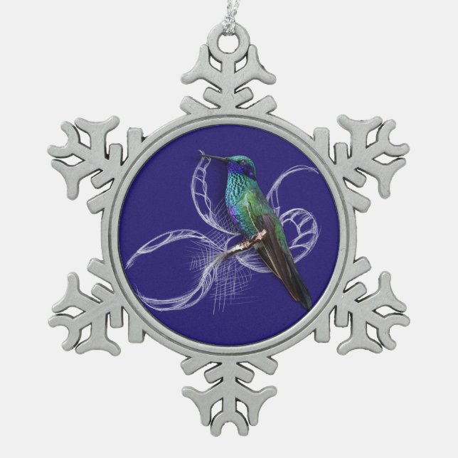 Stunning Hummingbird - personalise by adding name Snowflake Pewter Christmas Ornament (Front)